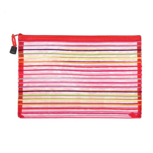 WANAM Einfache Regenbogen Farbe Mesh Dokument Tasche Multicolor Reißverschluss Schreibwaren Tasche Bleistift Fall Büro Student Schule Liefert, rot, Einheitsgröße von WANAM