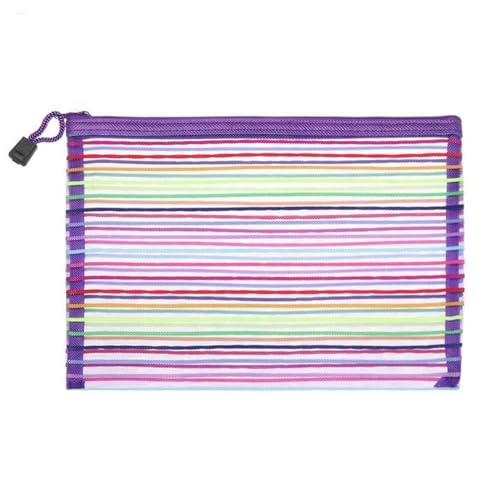 WANAM Einfache Regenbogen Farbe Mesh Dokument Tasche Multicolor Reißverschluss Schreibwaren Tasche Bleistift Fall Büro Student Schule Liefert, violett, Einheitsgröße von WANAM