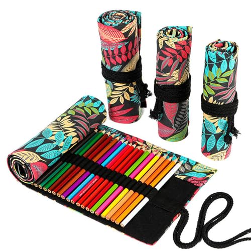 WANAM Löcher Roll Farbige Kunst Bleistift Fall Schule Studenten Liefert Pinsel Stift Tasche Nette Bleistift Fällen Schreibwaren, C 12 Löcher, Einheitsgröße von WANAM