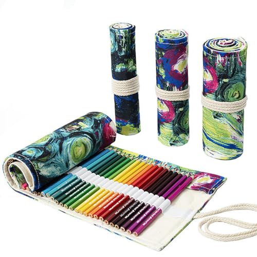 WANAM Löcher Roll Farbige Kunst Bleistift Fall Schule Studenten Liefert Pinsel Stift Tasche Nette Bleistift Fällen Schreibwaren, E 12 Löcher, Einheitsgröße von WANAM