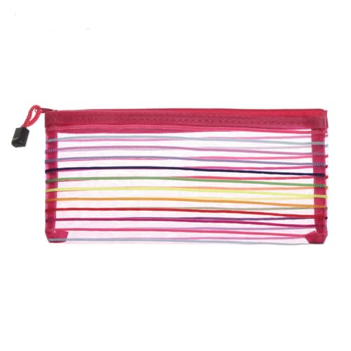 WANAM Neue Einfache Mesh Kosmetik Aufbewahrungstasche Klar Reißverschluss Bleistift Fall Make-up Tasche Tragbare Reise Handtasche, Typeb-Rose Red, Einheitsgröße von WANAM