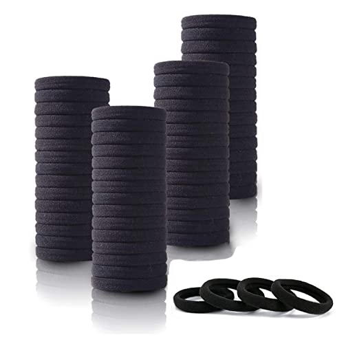 WANBY Baumwolle Haargummis Groß Nahtlose schwarze Haarbänder Weiche Gummiziten Pferdeschwanzhalter Haar Krawatten für Mädchen Kleinkind (50 Stück) von WANBY