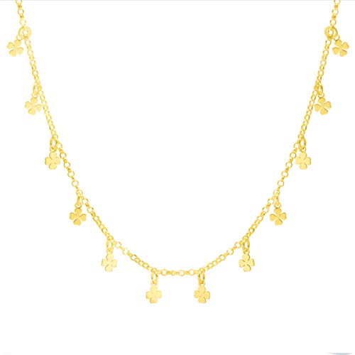 WANDA PLATA Damen Klee halskette 925 Sterling Silber Vergoldet, Kurze Halskette mit verstellbarer Kette, Modekragen in Geschenkbox von WANDA PLATA