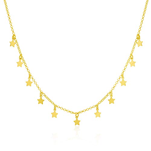 WANDA PLATA Halskette Sterne Halsband für junge Frauen, Junges Mädchen Goldkette 925 Sterling Silber Vergoldet, Sternenanhänger in Geschenkbox von WANDA PLATA
