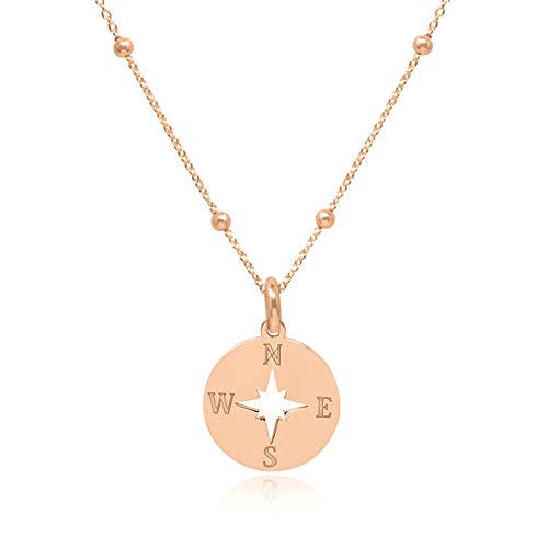 WANDA PLATA Kompass Kette Anhänger für Junges Mädchen Damen, Echt 925 Silber Rosegold Vergoldet Kompass-Halsketten Windrose Modeschmuck von WANDA PLATA