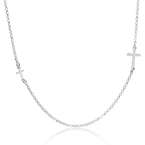 WANDA PLATA Kreuz Kette Damen, Silver 925, Christliche Geschenke, Kreuzkette Jesus kreuzKette 39+5cm variable Länge mit Anhänger Kreuz seitlich Horizontale von WANDA PLATA