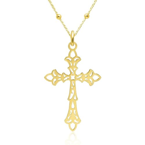 WANDA PLATA Kreuz Kette Damen Eacht 925 Sterling Silber Vergoldet,45 cm langer Kettenanhänger, Religiöse Halskette in Geschenkbox präsentiert von WANDA PLATA
