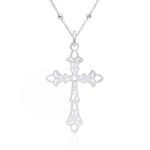 WANDA PLATA Kreuz Kette Damen Halskette 925 Sterling Silber, Religiöse Halskette in Geschenkbox präsentiert von WANDA PLATA