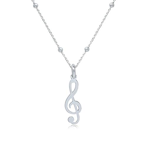 WANDA PLATA Musiknote Halsketten für Damen Mädchen, Violinschlüssel Notenschlüssel Anhänger mit Kette 40 cm + 5 cm, Sterling Silber 925 Schmuck, Geschenke für Frauen, Freund, Freundin von WANDA PLATA