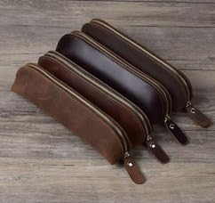 WANDERINGS Federmäppchen aus Leder, Vintage-Stil, 22,9 x 14 cm, handgefertigt, funktional, braunes Leder, mit Reißverschluss, Stifteetui für Damen und Herren, Federmäppchen für Künstler von WANDERINGS
