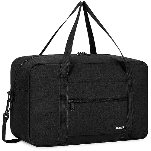 Ryanair Handgepäck 40x20x25cm Handgepäck Tasche für Flugzeug Reisetasche Klein Faltbare Sporttasche Weekender Handgepäck Koffer für Herren und Damen von WANDF (Denim Schwarz 20L mit Schultergurt-UK) von WANDF