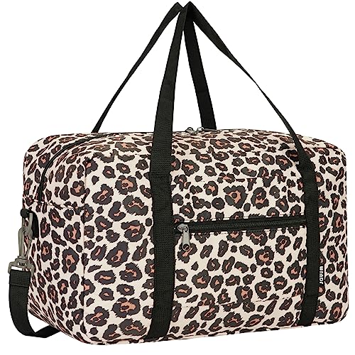 Ryanair Handgepäck 40x20x25cm Handgepäck Tasche für Flugzeug Reisetasche Klein Faltbare Sporttasche Weekender Handgepäck Koffer für Herren und Damen von WANDF (Rosa Leopard 20L mit Schultergurt) von WANDF