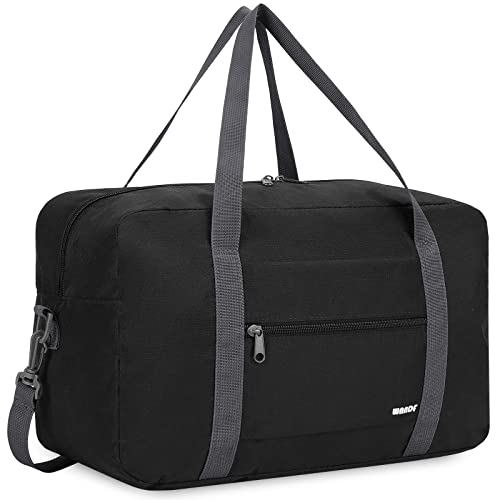 Ryanair Handgepäck 40x20x25cm Handgepäck Tasche für Flugzeug Reisetasche Klein Faltbare Sporttasche Weekender Handgepäck Koffer für Herren und Damen von WANDF (Schwarz 20L mit Schultergurt-UK) von WANDF