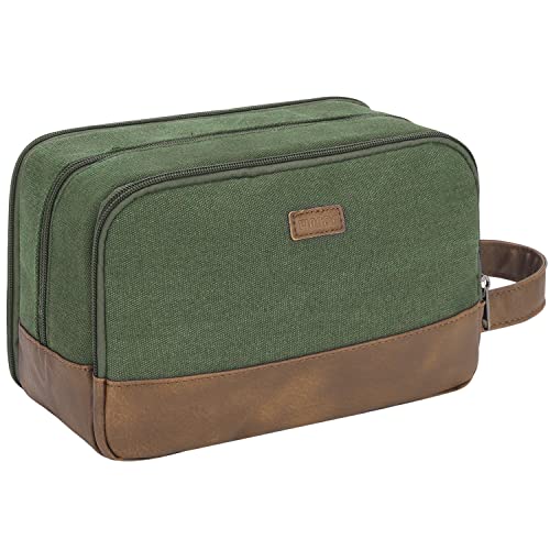 WANDF Kulturtasche für Herren Reise-Kulturtasche,Dopp-Kit aus Canvas,Wasserabweisende vegane Ledertasche für Rasierutensilien und Toilettenartikel (Grün) von WANDF