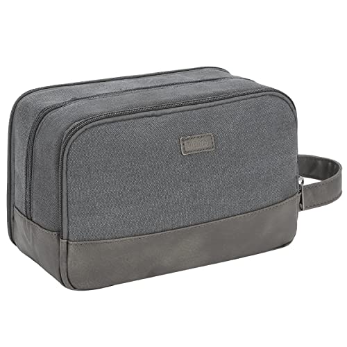WANDF Kulturtasche für Herren Reise-Kulturtasche,Dopp-Kit aus Canvas,Wasserabweisende vegane Ledertasche für Rasierutensilien und Toilettenartikel (Grau) von WANDF