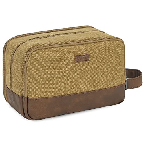 WANDF Kulturtasche für Herren Reise-Kulturtasche,Dopp-Kit aus Canvas,Wasserabweisende vegane Ledertasche für Rasierutensilien und Toilettenartikel (Khaki) von WANDF