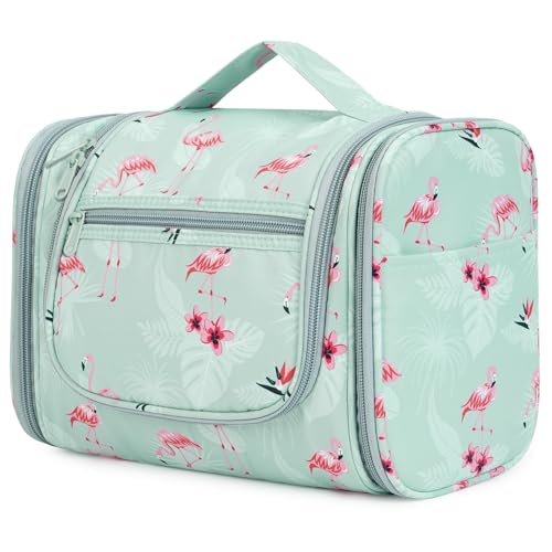 WANDF Groß Waschtasche, Kulturtasche zum Aufhängen für Damen, Kulturbeutel Herren Gross, Waschbeutel für Camping Reisen für Kinder Frauen Mann (Blau Flamingo) von WANDF