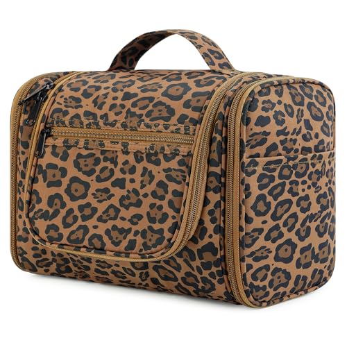 WANDF Groß Waschtasche, Kulturtasche zum Aufhängen für Damen, Kulturbeutel Herren Gross, Waschbeutel für Camping Reisen für Kinder Frauen Mann (Brauner Leopard) von WANDF