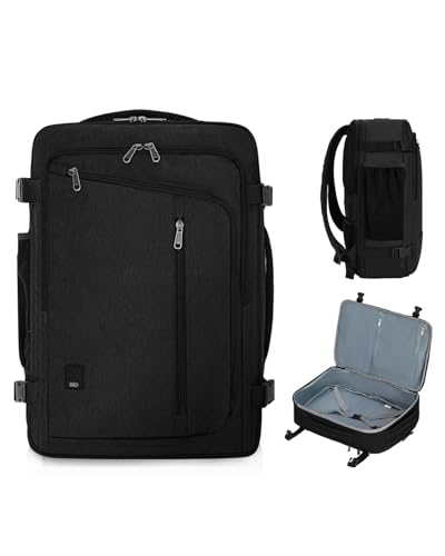 WANDF Handgepäck Rucksack 45x36x20cm für Easyjet Airlines, Erweiterbarer 17-Zoll-Laptop-Rucksack mit Nassfach, Untersitz-Reise-Handgepäck-Rucksack ür Männer und Frauen (Schwarz) von WANDF