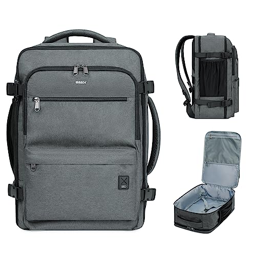 WANDF Handgepäck Rucksack 55x40x20cm / 45x36x20cm für Easyjet Airlines, Untersitz-Reise-Handgepäck-Tasche mit Nassfach, 17-Zoll-Laptop-Rucksack für Männer und Frauen (Grau) von WANDF