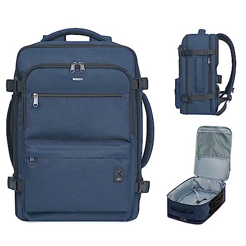 WANDF Handgepäck Rucksack 55x40x20cm / 45x36x20cm für Easyjet Airlines, Untersitz-Reise-Handgepäck-Tasche mit Nassfach, 17-Zoll-Laptop-Rucksack für Männer und Frauen (Marineblau) von WANDF