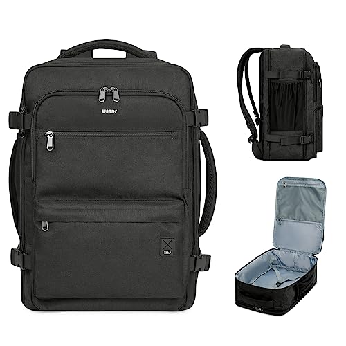 WANDF Handgepäck Rucksack 55x40x20cm / 45x36x20cm für Easyjet Airlines, Untersitz-Reise-Handgepäck-Tasche mit Nassfach, 17-Zoll-Laptop-Rucksack für Männer und Frauen (Schwarz) von WANDF