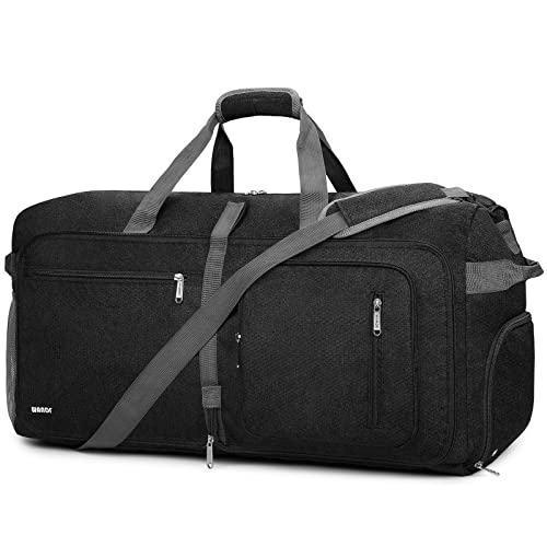 WANDF Reisetasche 65L mit Schuhfach Faltbare Weekender-Reisetasche Handgepäck für Männer Frauen (Schwarz) von WANDF