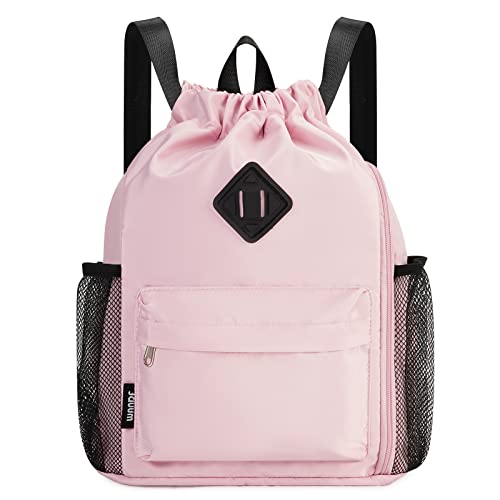 WANDF Rucksack mit Kordelzug, Sporttasche mit Schuhfach, wasserabweisender String-Rucksack Cinch für Damen Herren (Mittel,Rosa) von WANDF