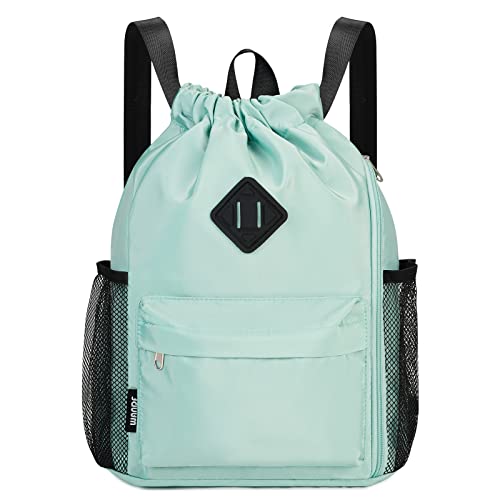 WANDF Turnbeutel mit Kordelzug, Sporttasche mit Schuhfach, wasserabweisender String-Rucksack Cinch für Damen Herren (Mittel,Mintgrün) von WANDF