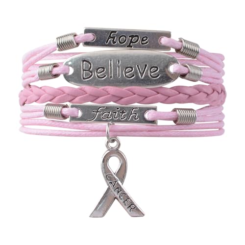 WANDIC 1 Set Oktober Krebs Rosa Band Armband Brustkrebs Bewusstsein Karabinerschnalle Armband mit Metallband Anhänger Survivor Geschenk für Frauen von WANDIC