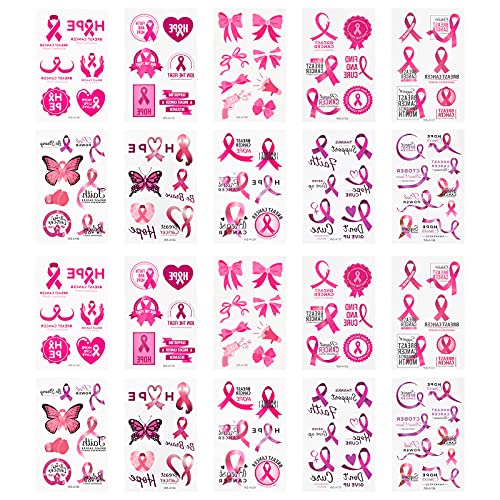 WANDIC 20 Blätter Rosa Ribbon Tätowierung Aufkleber, temporäre Tätowierungen für Brustkrebs Bewusstsein für Dekoration Partei Favor liefert öffentliche Aktivität Geschenk von WANDIC