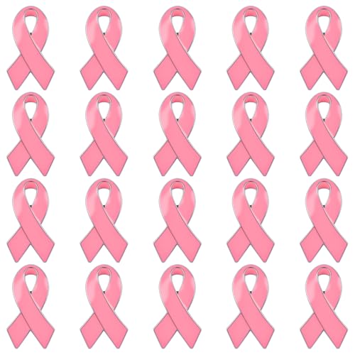 WANDIC 20 Stück Brustkrebs Broschen, Rosa Bewusstsein Metall Schleife Anstecknadel, Pink Ribbon Brustkrebs Pin für Frauen, Gesundheit, Wohltätigkeitsorganisation, Veranstaltung von WANDIC