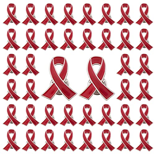 WANDIC Red Ribbon Pin, 50 Stück Herzkrankheits-Aufklärungsbänder AIDS Awareness Revers Pins Hope Pins Emaille Schmuck Pins für Frauen von WANDIC