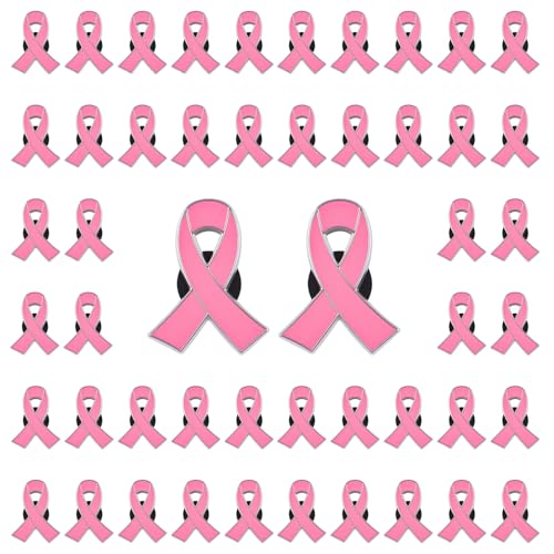 WANDIC 50 Stück Brustkrebs Broschen mit rosa Schleife, Pink Ribbon Brustkrebsnadeln Pin, für öffentliche Wohltätigkeitsorganisationen für Frauen Oktobe Wohltätigkeitsorganisationen Dekoration, Metall von WANDIC