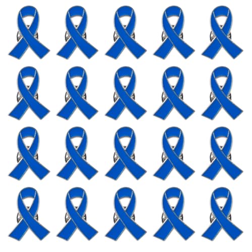 WANDIC 20 Stück Blaue Bandnadeln, Darmkrebs-Bewusstseins-Bänder, Anstecknadeln, Hoffnung, Brosche, Emaille-Schmuck, Nadeln für Männer oder Frauen von WANDIC