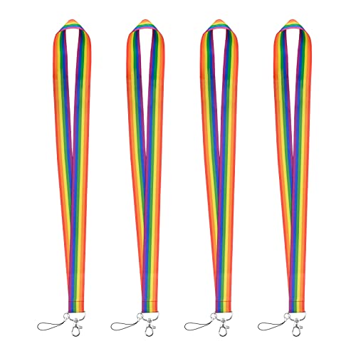 WANDIC Gay Pride Lanyard, 4 Stücke Regenbogen Gestreifte Lanyard Hals mit Gurt Drehbare Metall Clip für Schlüssel Handy Namenskartenhalter von WANDIC