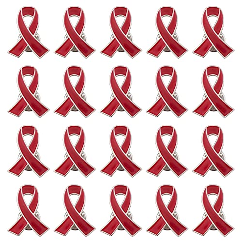 WANDIC Red Ribbon Pin, 20 Stück Herzkrankheits-Aufklärungsbänder AIDS Awareness Revers Pins Hope Pins Emaille Schmuck Pins für Frauen von WANDIC