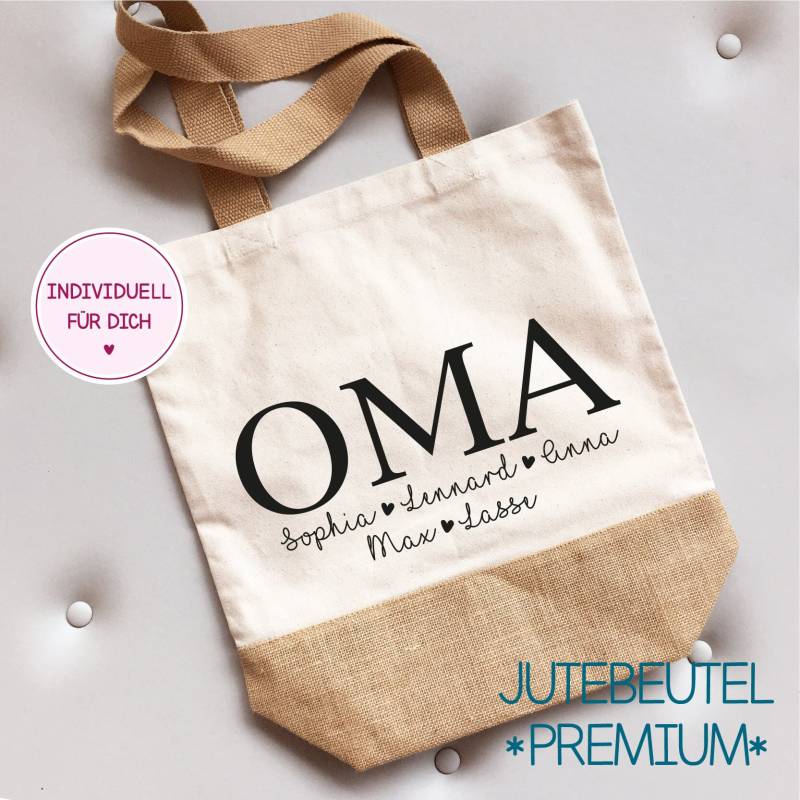 Individueller Jutebeutel "Oma Oder Opa Mit Namen Von Enkelkindern" Individueller Jutebeutel "Oma Oder Opa Mit Namen Von Enkelkindern" von WANDelbarShop