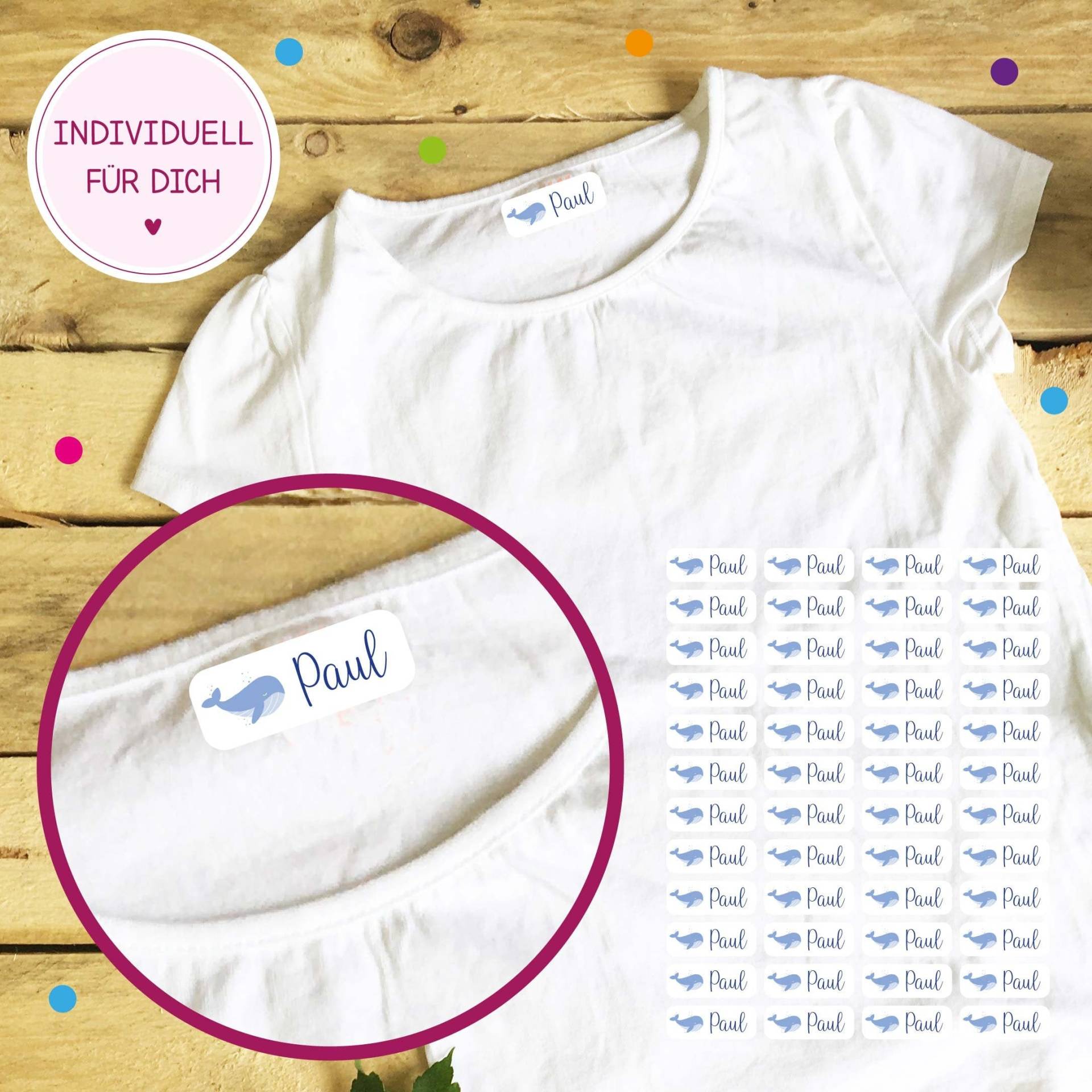 Personalisierte Bügeletiketten Wal | 48 Stk Personalisierte Bügeletiketten Wal | 48 Stk von WANDelbarShop