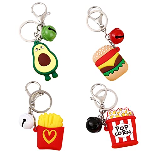WANGCL 4 stücke Cartoon Schlüsselanhänger Dekoration Mode Cartoon Avocado Burger Pommes Frites Popcorn Schlüsselanhänger Auto Taschen Anhänger Ornament Lebensmittel Frauen Zubehör Cartoon von WANGCL