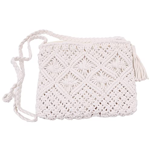 WANGCL Damen Sommer Strand Stroh Taschen mit Quaste Mini Stroh Handtaschen mit Reißverschluss Gewebe Handgemachte Crossbody Tasche Bohemian Schultertasche (Beige) von WANGCL