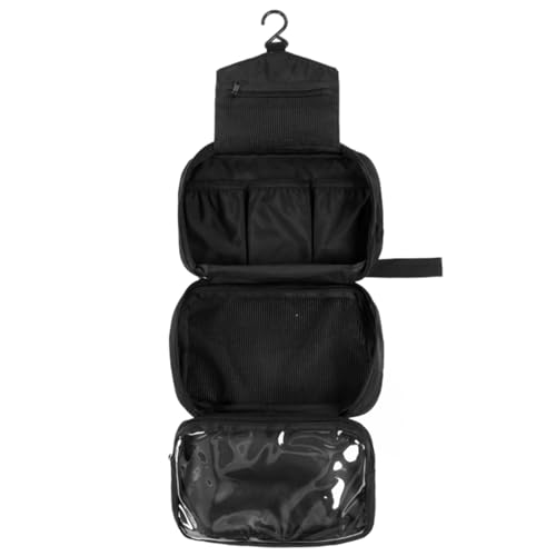 WANGCL Waschtasche zum Aufhängen, Wasserdichter Faltbare Reise Kulturbeutel mit 4 FäChern für Make Up Tasche Frauen Männer (Schwarz) von WANGCL