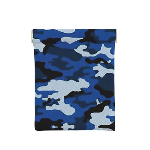 Münztasche aus Leder, mit Reißverschluss, Münzfach, Kleingeldhalter, Münzgeldbörse für Männer und Frauen, Blau, blau camouflage, Einheitsgröße, Münztasche von WANGHAHA