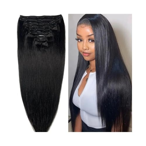 Clip-in-Haarverlängerungen Clip-in-Haarverlängerungen, brasilianisches Echthaar, voller Kopf, seidig, gerade, Clip-in-Haarverlängerung for Frauen, 120 g, 8 Stück pro Set mit 18 Clips Echthaarspange(Na von WANGHAI-666