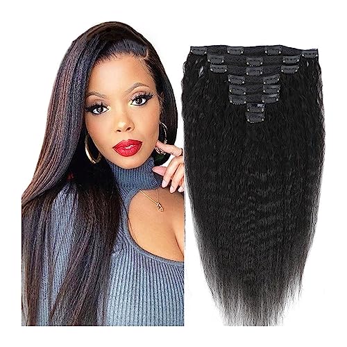 Clip-in-Haarverlängerungen Verworrene gerade Clip-in-Haarverlängerungen, Echthaar-Clip-in-Verlängerungen for schwarze Frauen, natürliches Haar, schwarze verworrene gerade Clip-in-Haarverlängerungen, 1 von WANGHAI-666