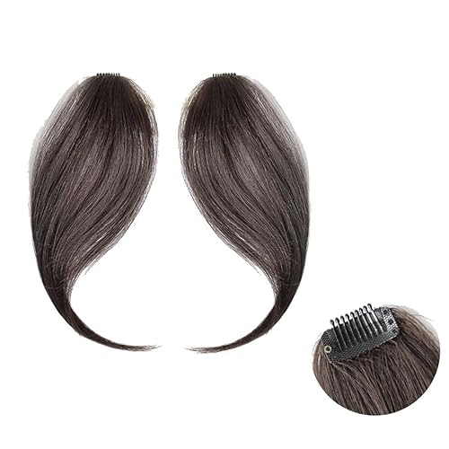 Haarpony 2 Stück synthetische gefälschte Fransen Damen Fransen Clip-in-Haar-Pony-Haarteil Naturhaar Mittelteil Zwei Seiten Bang-Haarteil Clip-in-Extensions Pony-Verlängerung(Brown black) von WANGHAI-666