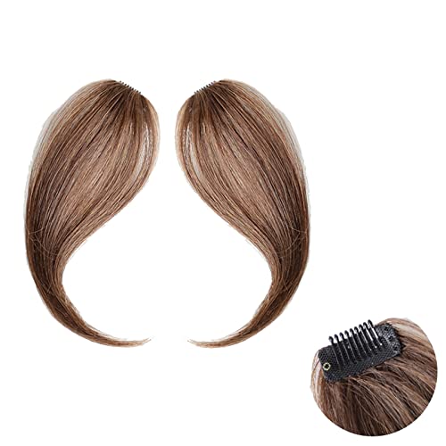 Haarpony 2 Stück synthetische gefälschte Fransen Damen Fransen Clip-in-Haar-Pony-Haarteil Naturhaar Mittelteil Zwei Seiten Bang-Haarteil Clip-in-Extensions Pony-Verlängerung(Light brown) von WANGHAI-666