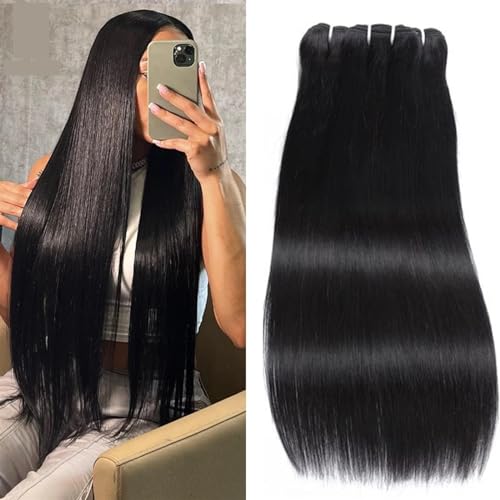 Human Hair Bundles Brasilianisches glattes Haarbündel, 100% unverarbeitetes Echthaar, glatte Haarverlängerungsbündel, natürliche Farbe, Echthaar, glatt, for schwarze Frauen Haarverlängerungen (Color von WANGHAI-666