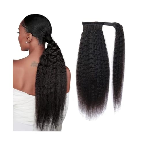 Pferdeschwanzverlängerung 10-24 Zoll langer, gerader Yaki-Pferdeschwanz for schwarze Frauen, echtes Echthaar, Pferdeschwanz-Verlängerung for Umwickeln mit magischer Paste, Clip-in-Remy-Haarverlängerun von WANGHAI-666