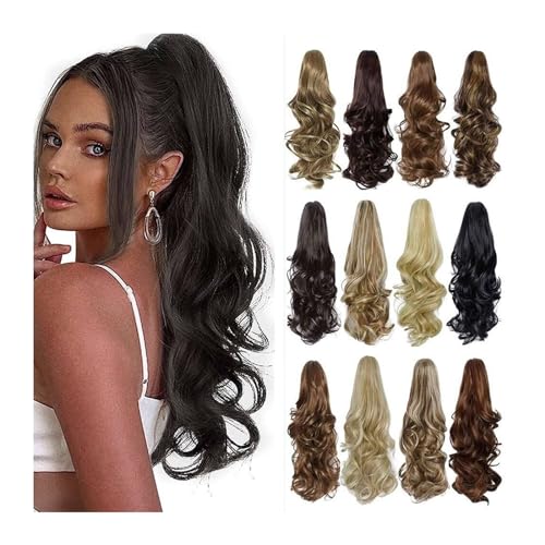 Pferdeschwanzverlängerung Haarteil Synthetisch 22 Zoll Gewellte Klaue Clip Auf Pferdeschwanz Haarverlängerung Pferdeschwanzverlängerung Haar for Frauen Pferdeschwanzhaar Tails Haarverlängerungen(Bruin von WANGHAI-666